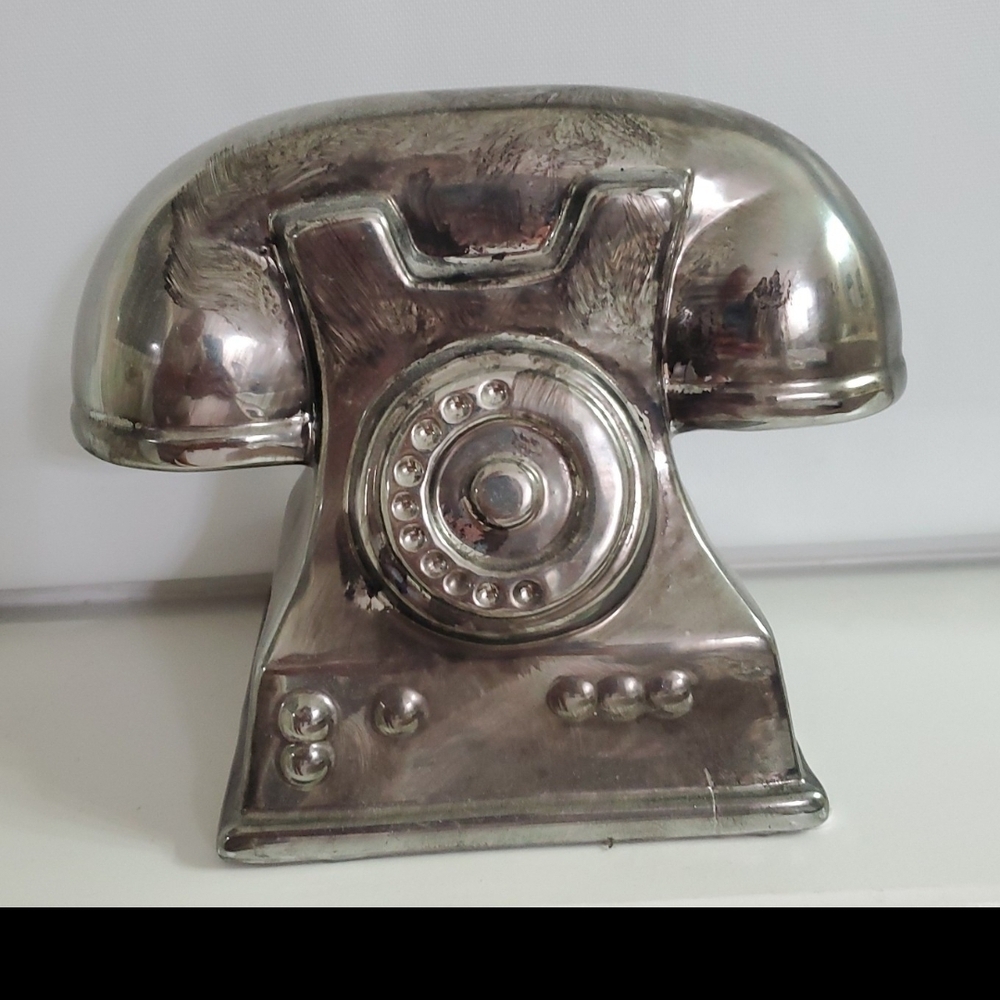 Retro Silver Ceramic Decorative Telephone